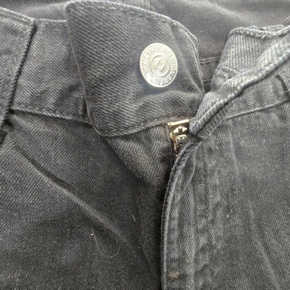 True Religion Straight Leg Jeans Mens 42 Black Denim Horseshoe Flap Pocket